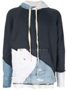 Greg Lauren Colour Block Jersey Hoodie - Blue