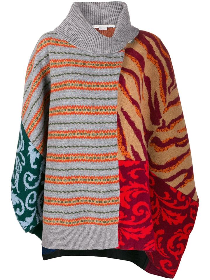 Stella Mccartney Multi-pattern Knitted Poncho - Grey