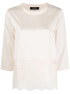 Twin-set Lace Trim Cropped Sleeve Top - Neutrals