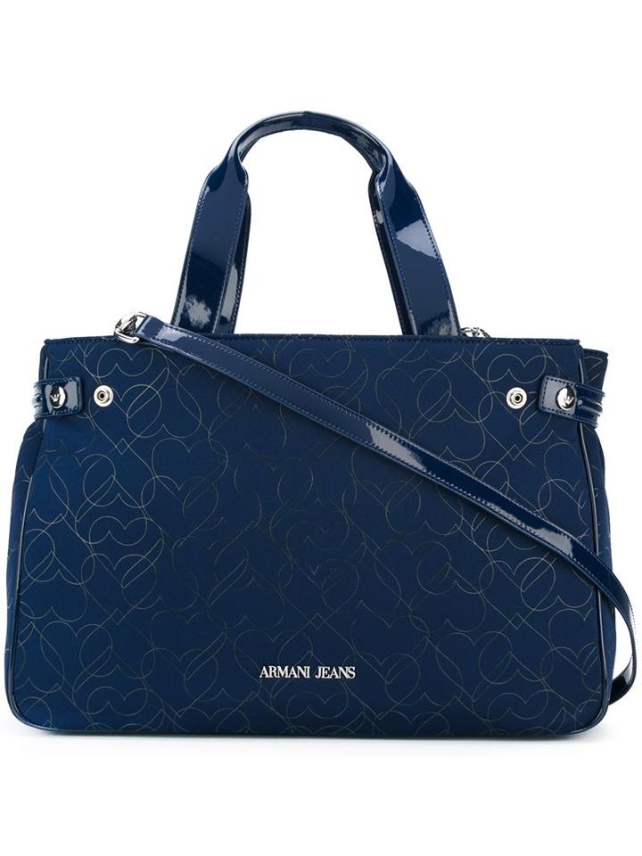 Armani Jeans 'hearts' Print Large Tote, Women's, Blue