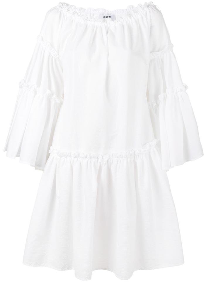 Msgm Seersucker Long Sleeve Dress - White