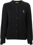 Peter Jensen Embroidered Logo Cardigan, Women's, Size: Small, Black, Lambs Wool/metallized Polyester/polyethylene Furanoate