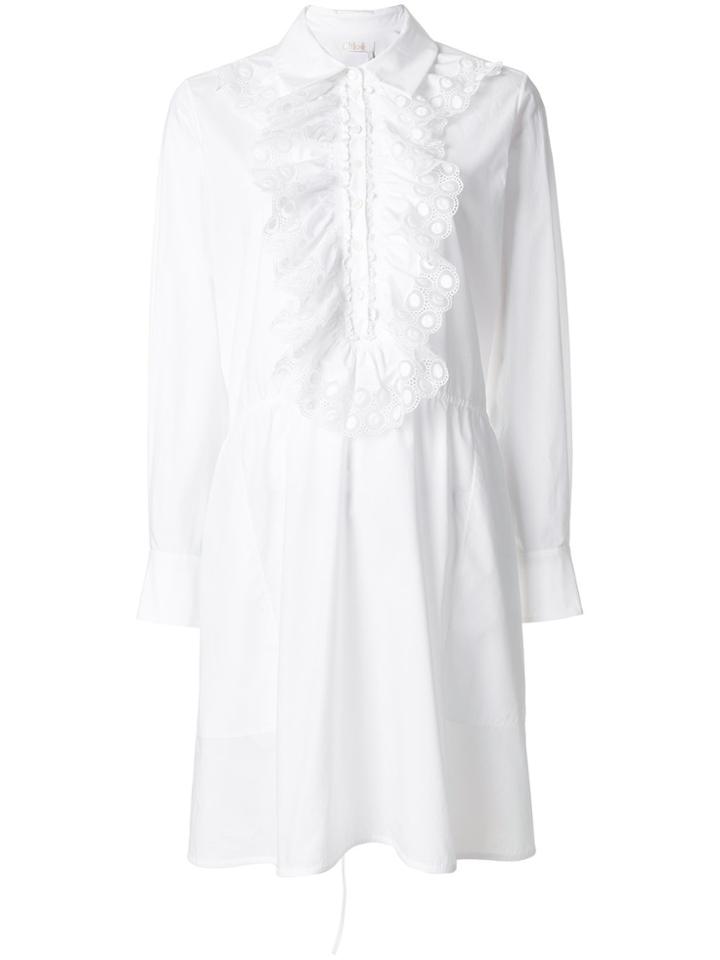 Chloé Ruffled Cotton Day Dress - White