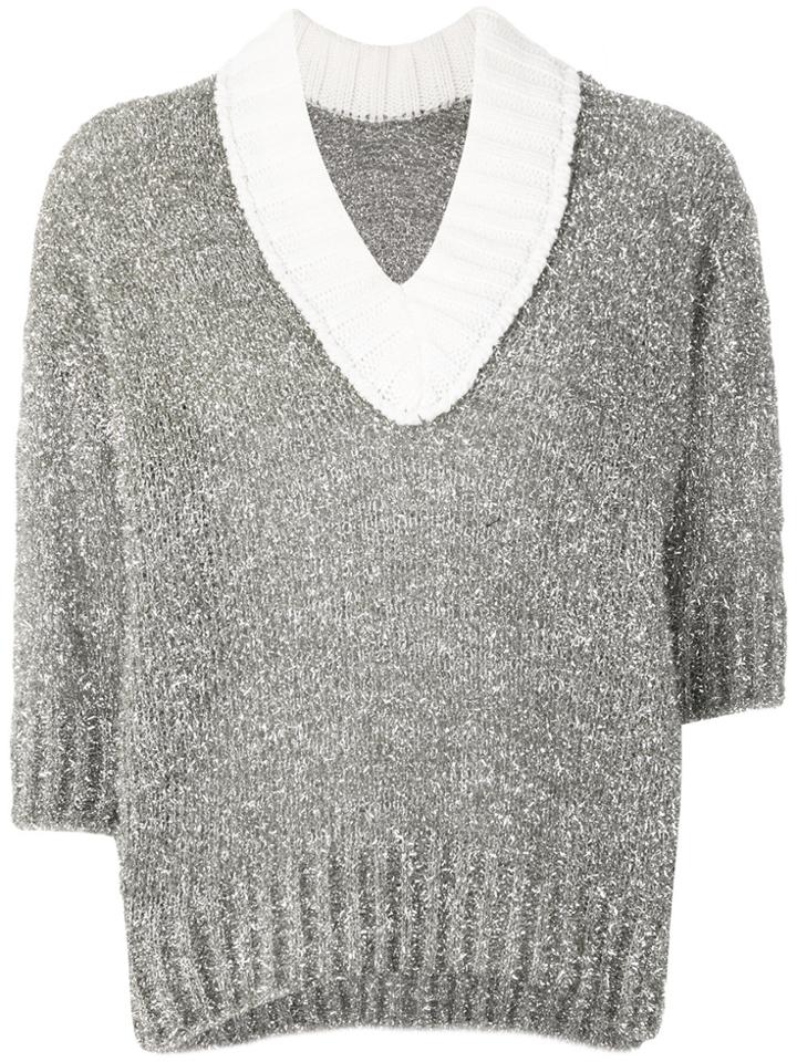 Sacai Chunky Knit V-neck Sweater - Metallic