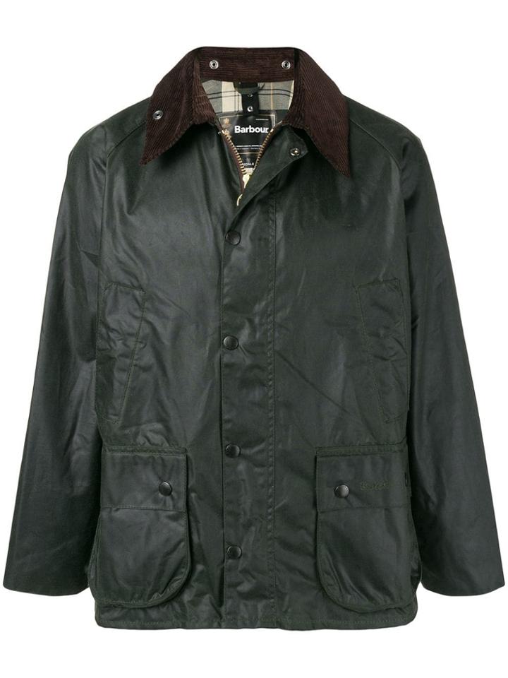 Barbour Contrast Collar Waxed Coat - Green
