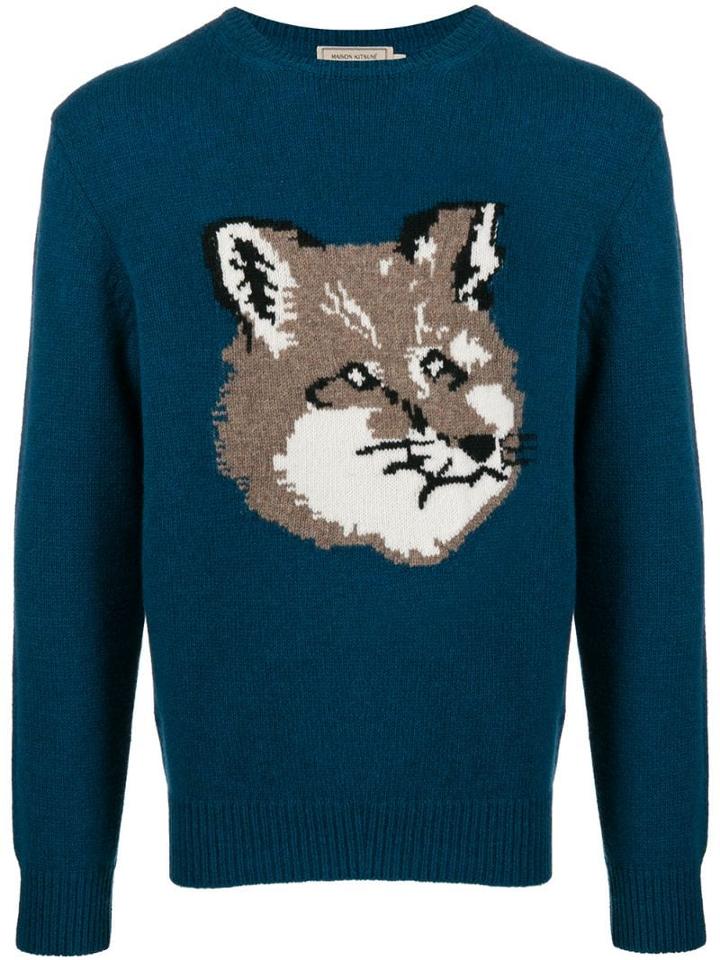 Maison Kitsuné Fox-intarsia Jumper - Blue