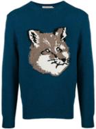 Maison Kitsuné Fox-intarsia Jumper - Blue