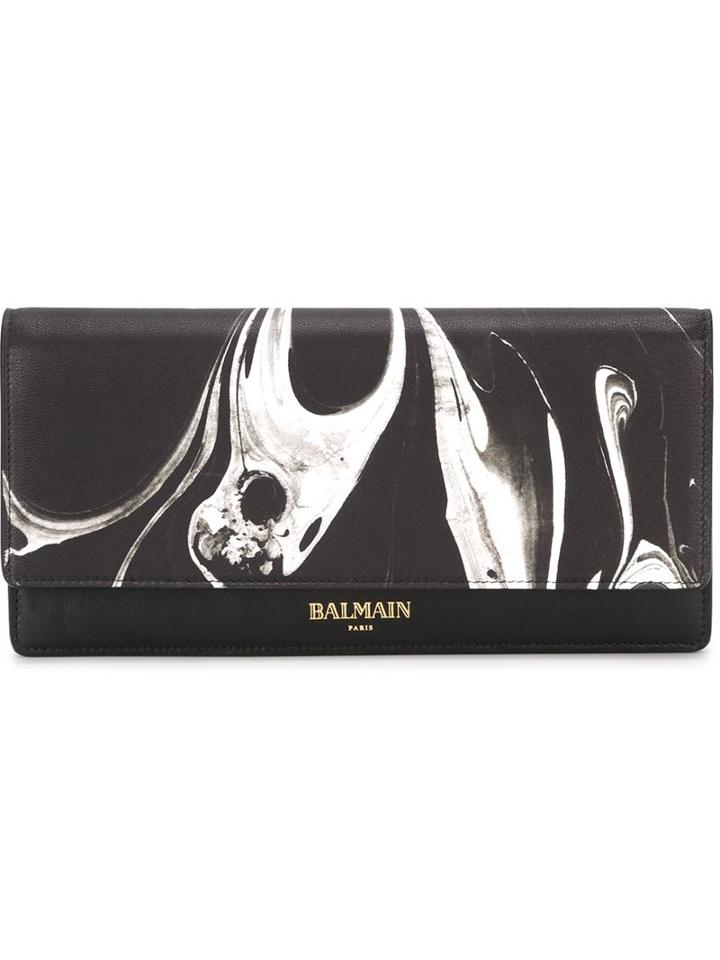 Balmain Marbled Print Clutch, Women's, Black