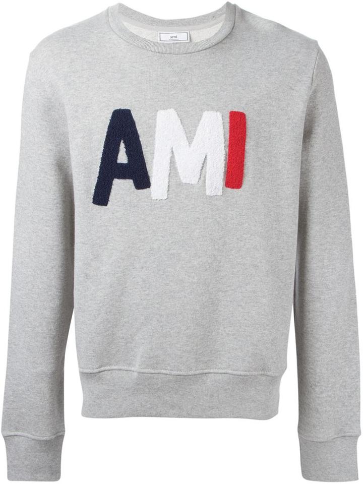 Ami Alexandre Mattiussi Logo Appliqué Sweatshirt, Men's, Size: S, Grey, Cotton