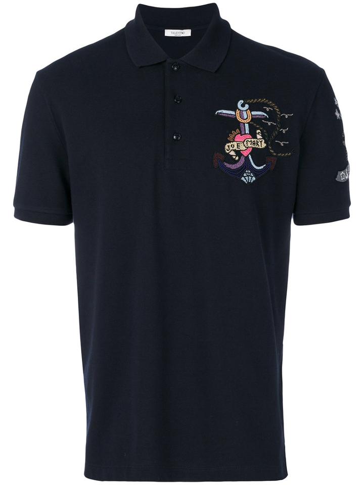 Valentino - Tattoo Embroidered Polo Shirt - Men - Cotton/polyester - M, Blue, Cotton/polyester