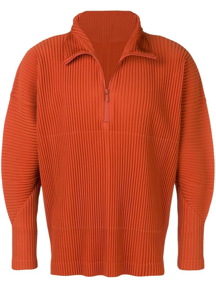 Homme Plissé Issey Miyake Pleated Zipped Jumper - Orange