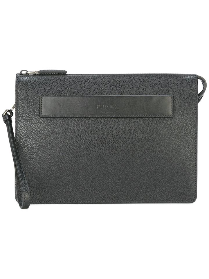 Prada Clutch Bag, Men's, Black, Calf Leather