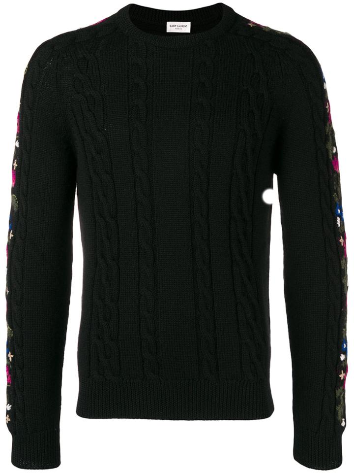 Saint Laurent Floral Intarsia Knit Jumper - Black