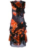 Givenchy - Ruffle Trim Printed Dress - Women - Silk - 38, Black, Silk