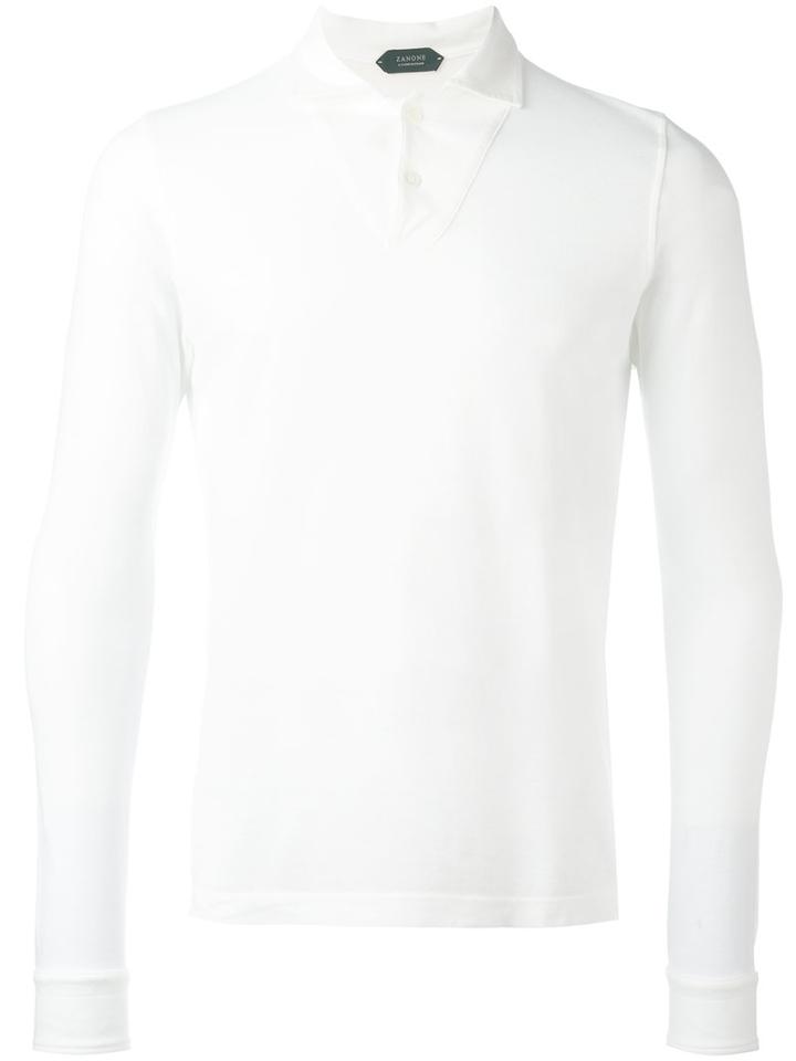 Zanone Long Sleeve Polo Shirt, Men's, Size: Xxl, White, Cotton