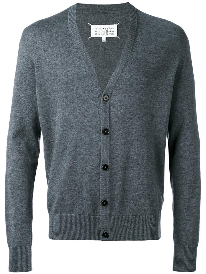 Maison Margiela - Elbow Patch V-neck Cardigan - Men - Cotton/calf Leather/wool - Xxl, Grey, Cotton/calf Leather/wool