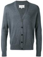Maison Margiela - Elbow Patch V-neck Cardigan - Men - Cotton/calf Leather/wool - Xxl, Grey, Cotton/calf Leather/wool