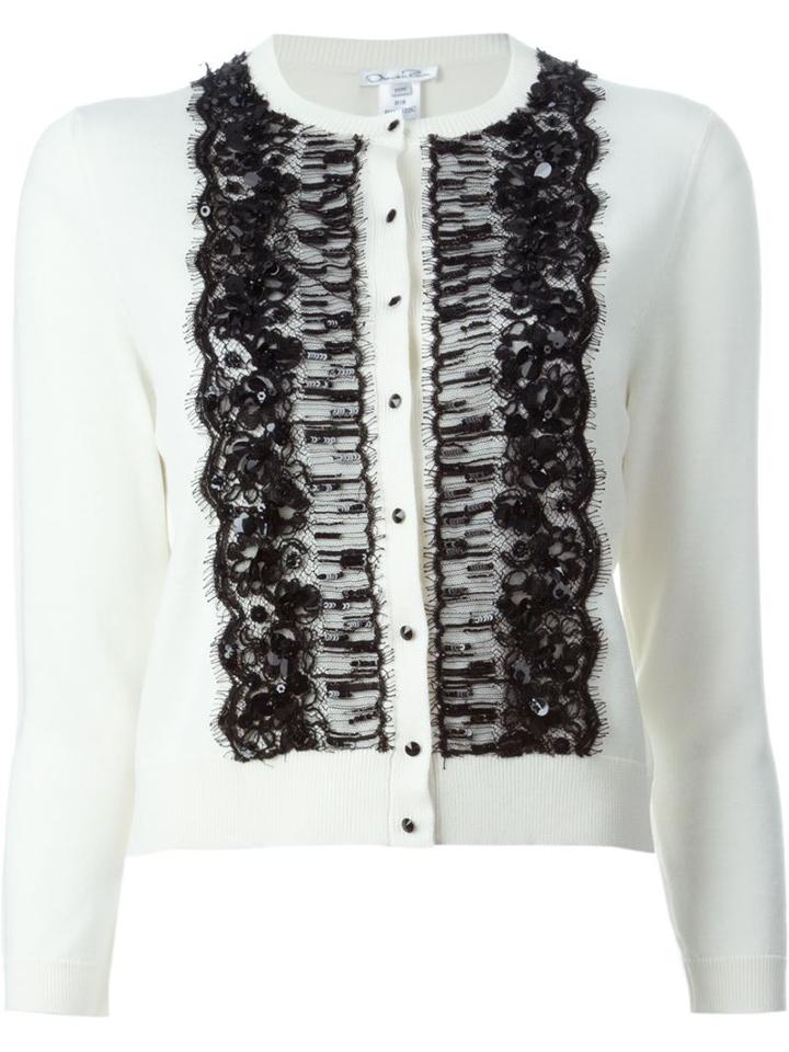 Oscar De La Renta Embellished Lace Panel Cardigan