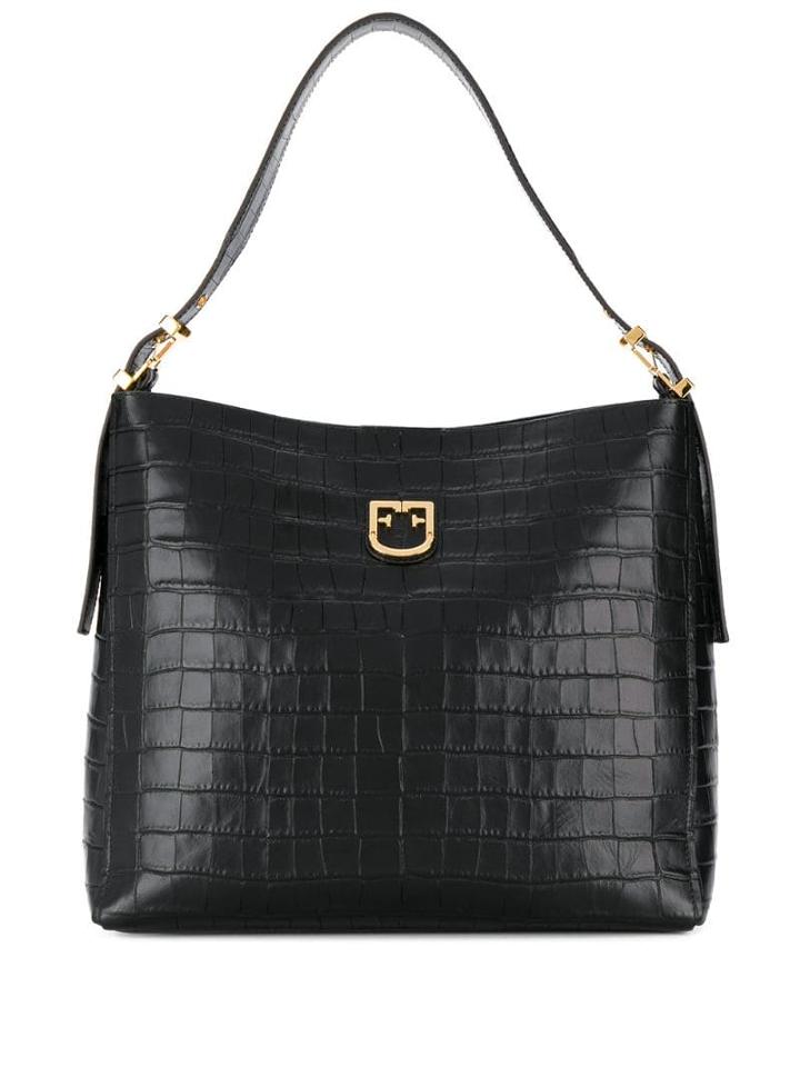 Furla Crocodile Embossed Tote - Black