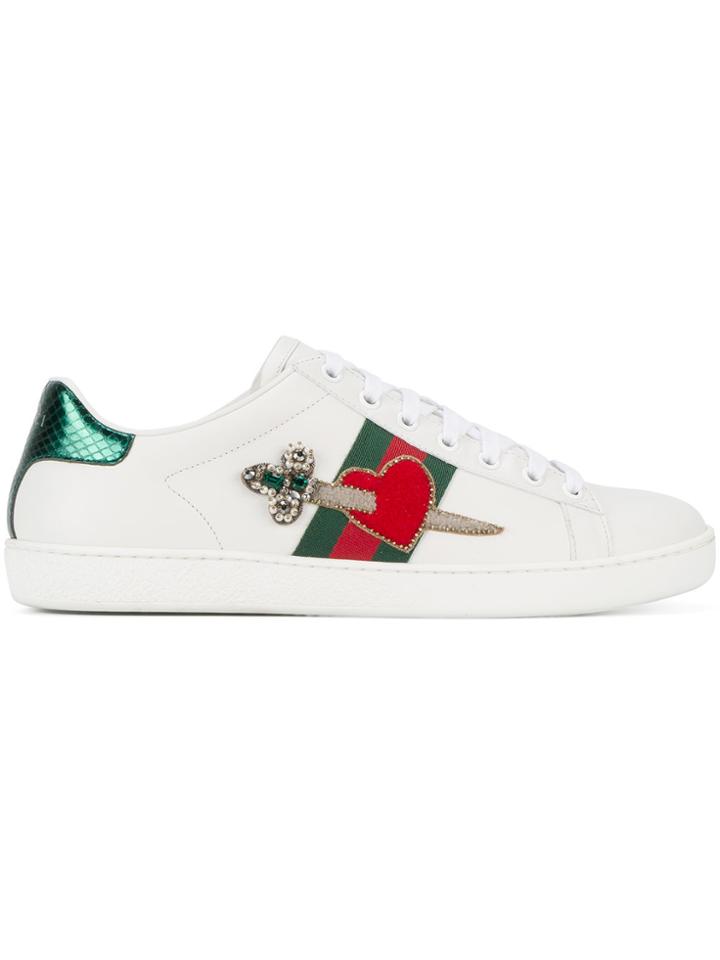 Gucci Ace Heart Dagger Sneakers - White