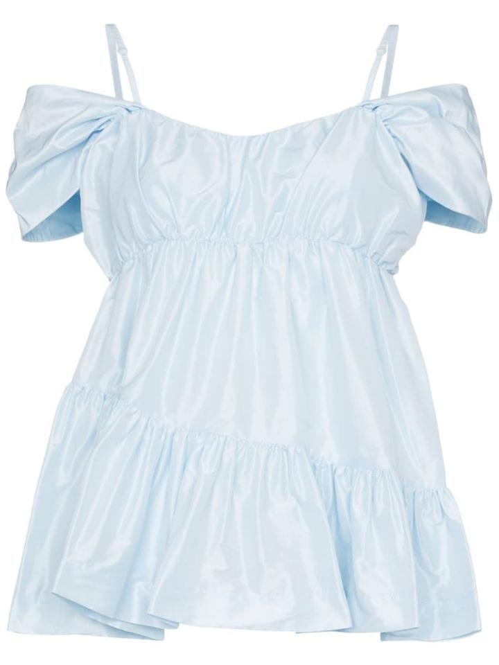 Simone Rocha Taffeta Ruffled Off-the-shoulder Top - Blue