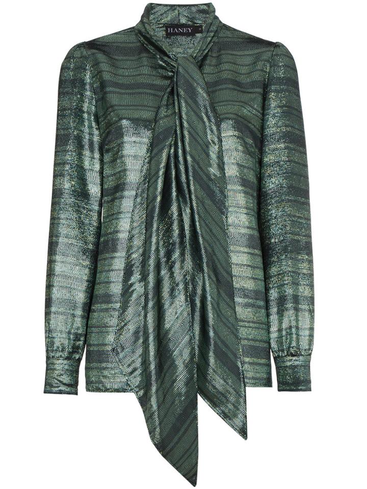 Haney Susanna Scarf Neck Striped Blouse - Green