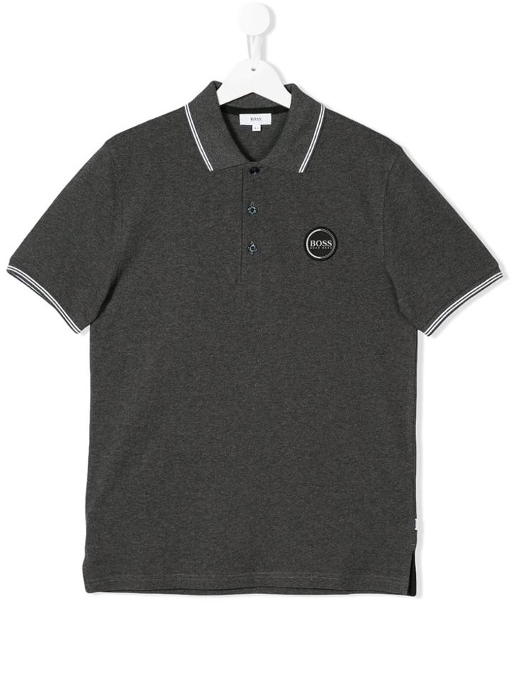Boss Kids Teen Striped Trim Polo Shirt - Grey