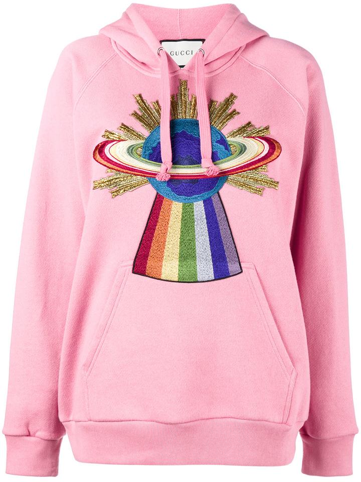 Gucci - Embroidered Hooded Sweatshirt - Women - Cotton - L, Pink/purple, Cotton