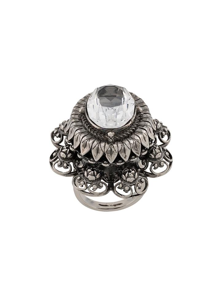 Alexander Mcqueen Rose Bejewelled Ring - Metallic