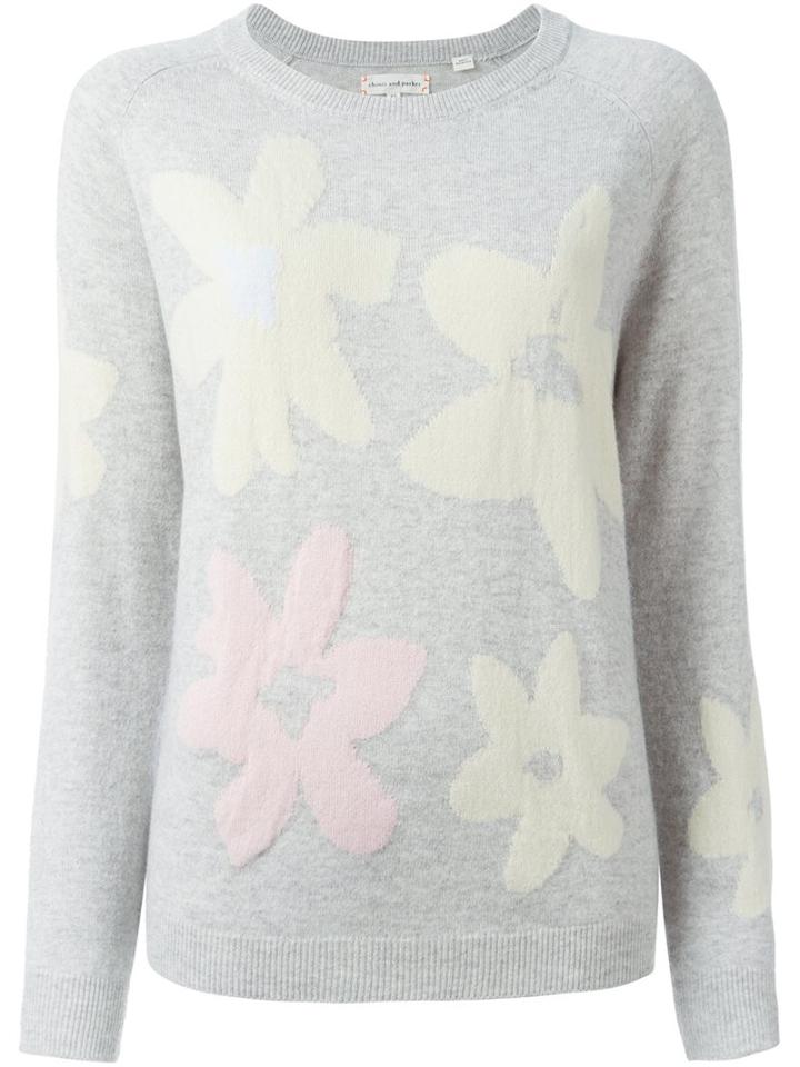 Chinti And Parker Floral Intarsia Jumper, Women's, Size: Xs, Grey, Cashmere