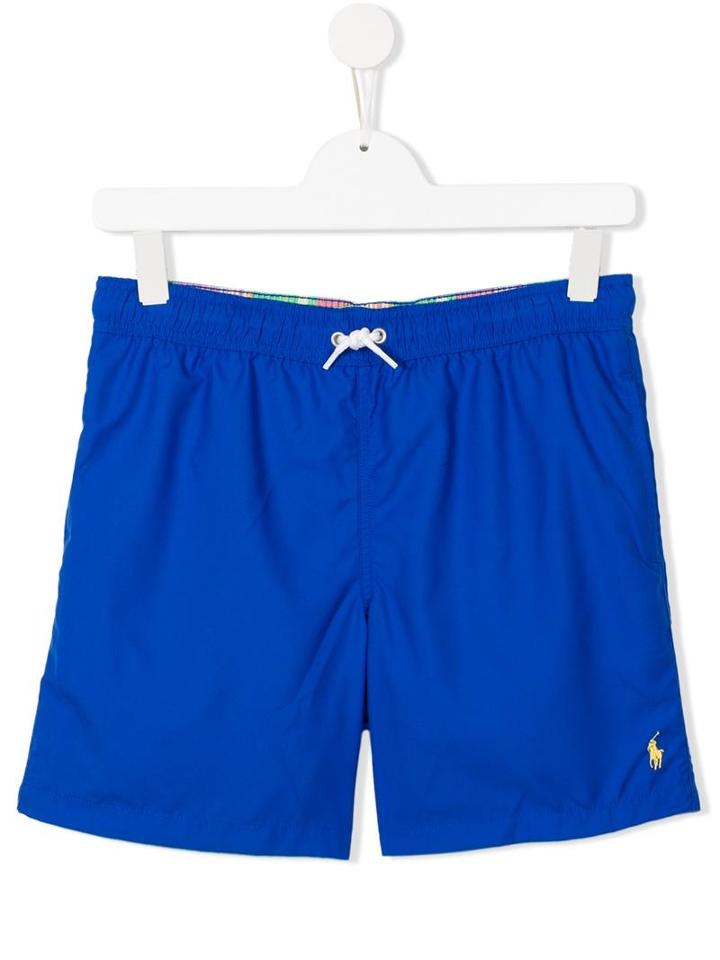 Ralph Lauren Kids Logo Embroidered Swim Shorts, Boy's, Size: 14 Yrs, Blue