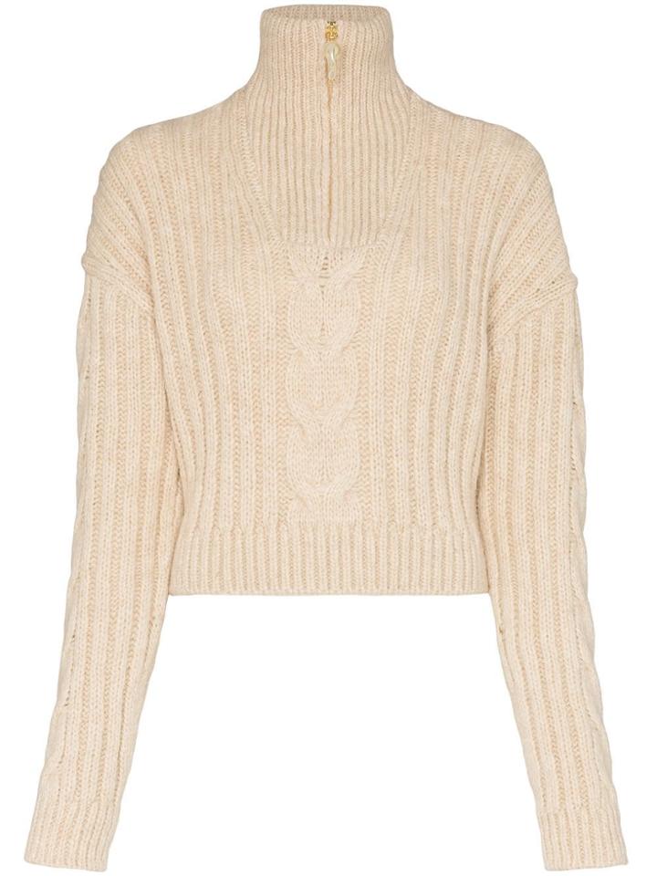 Nanushka Eria Cropped Cable Knit Sweater - Neutrals
