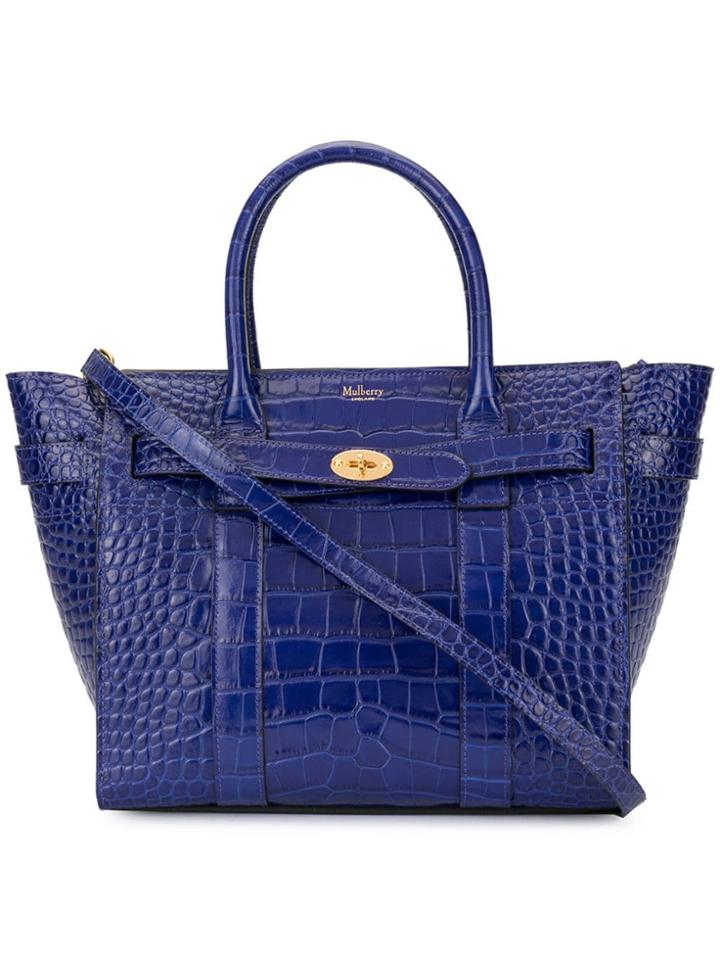 Mulberry Mini Zipped Bayswater Croc Print Bag - Blue