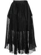 Sacai - Layered Pleated Skirt - Women - Cotton/polyester/cupro - 3, Black, Cotton/polyester/cupro