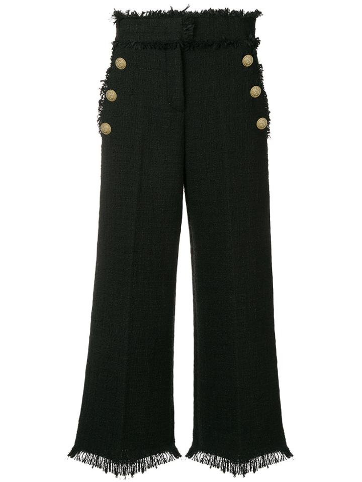 Msgm Cropped Tweed Trousers - Black