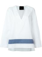 Erika Cavallini Netra Contrast Stripe V Neck Wide Sleeve Blouse, Women's, Size: 40, White, Cotton