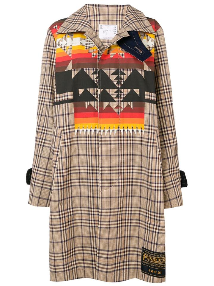 Sacai Check Print Trench Coat - Neutrals
