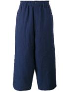 Yohji Yamamoto Cropped Wide-leg Trousers, Men's, Size: 3, Blue, Linen/flax