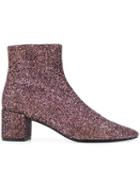 Saint Laurent Loulou 50 Glitter Ankle Boots - Pink