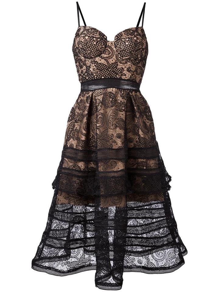 Self-portrait Lace Flared Dress, Women's, Size: 8, Black, Polyamide/polyester