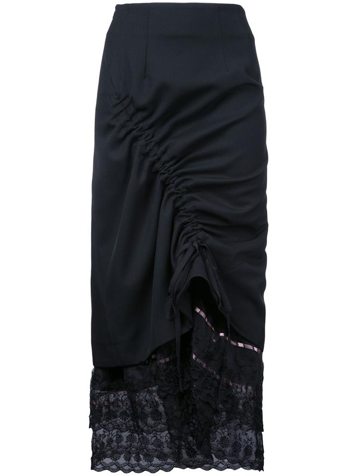 Preen By Thornton Bregazzi Lace Trim Drawstring Skirt, Women's, Size: Small, Black, Virgin Wool