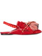 Carven Slingback Tassel Slippers - Red