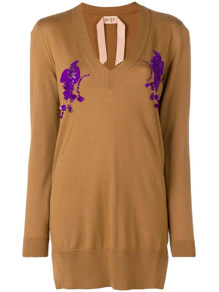 No21 Oversized Embellished Sweater - Brown