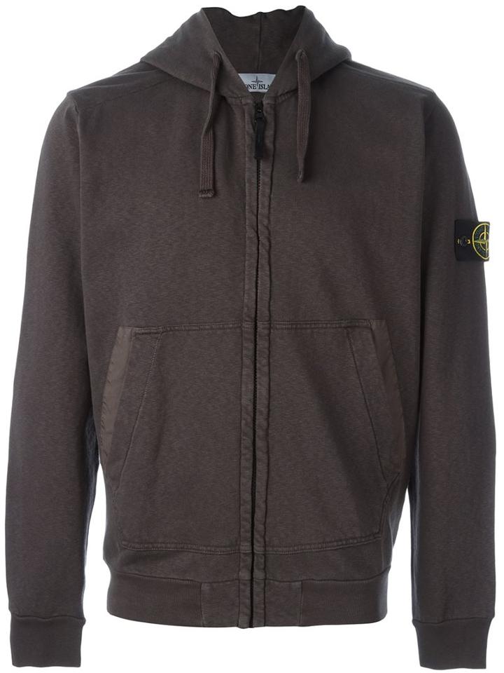 Stone Island Zipped Hoodie, Men's, Size: Xl, Grey, Cotton