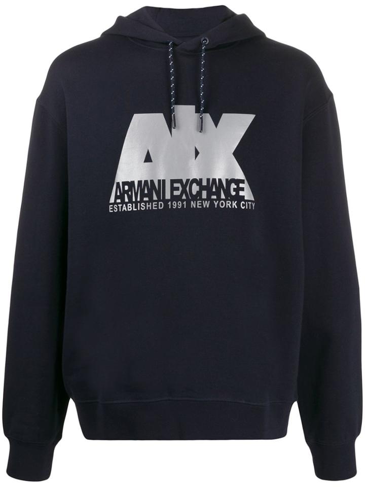 Armani Exchange Logo Printed Hoodie - Blue