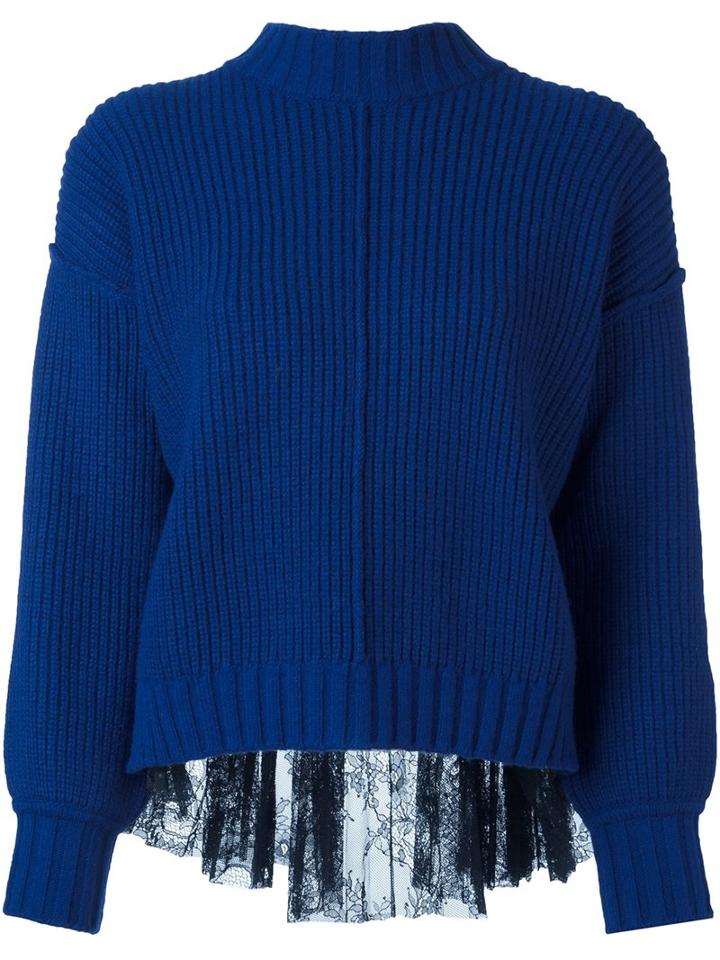 Philosophy Di Lorenzo Serafini Lace Layer Jumper, Women's, Size: 42, Blue, Polyamide/virgin Wool