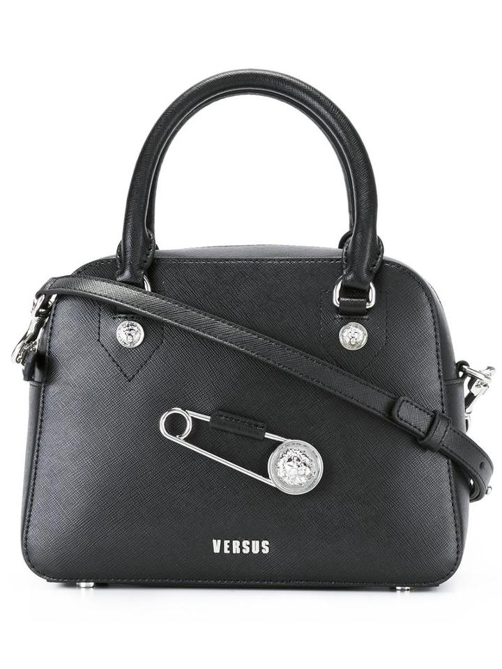 Versus Oversized Pin Detail Tote, Women's, Black, Calf Leather