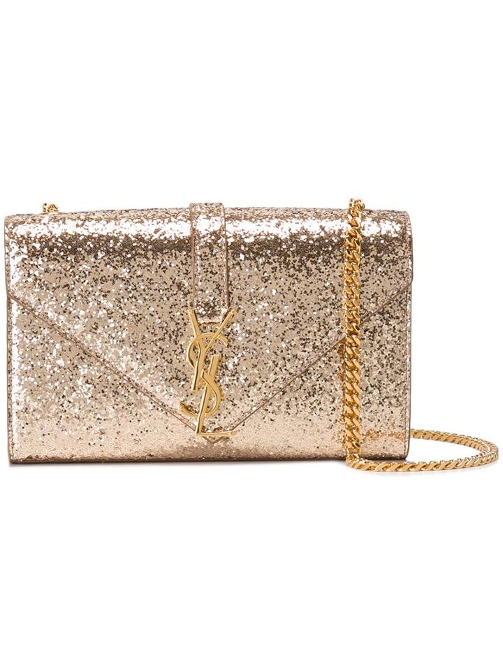 Saint Laurent Small 'monogram' Shoulder Bag, Women's, Grey, Polyester/leather/calf Leather
