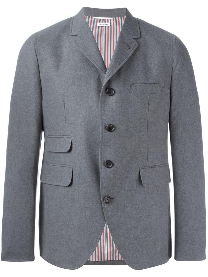 Thom Browne Three Button Blazer, Men's, Size: 3, Grey, Cotton/cupro