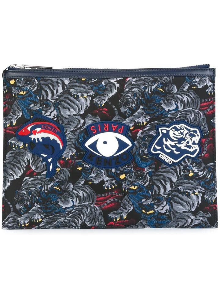 Kenzo Multi Icon Clutch, Women's, Blue, Nylon/leather